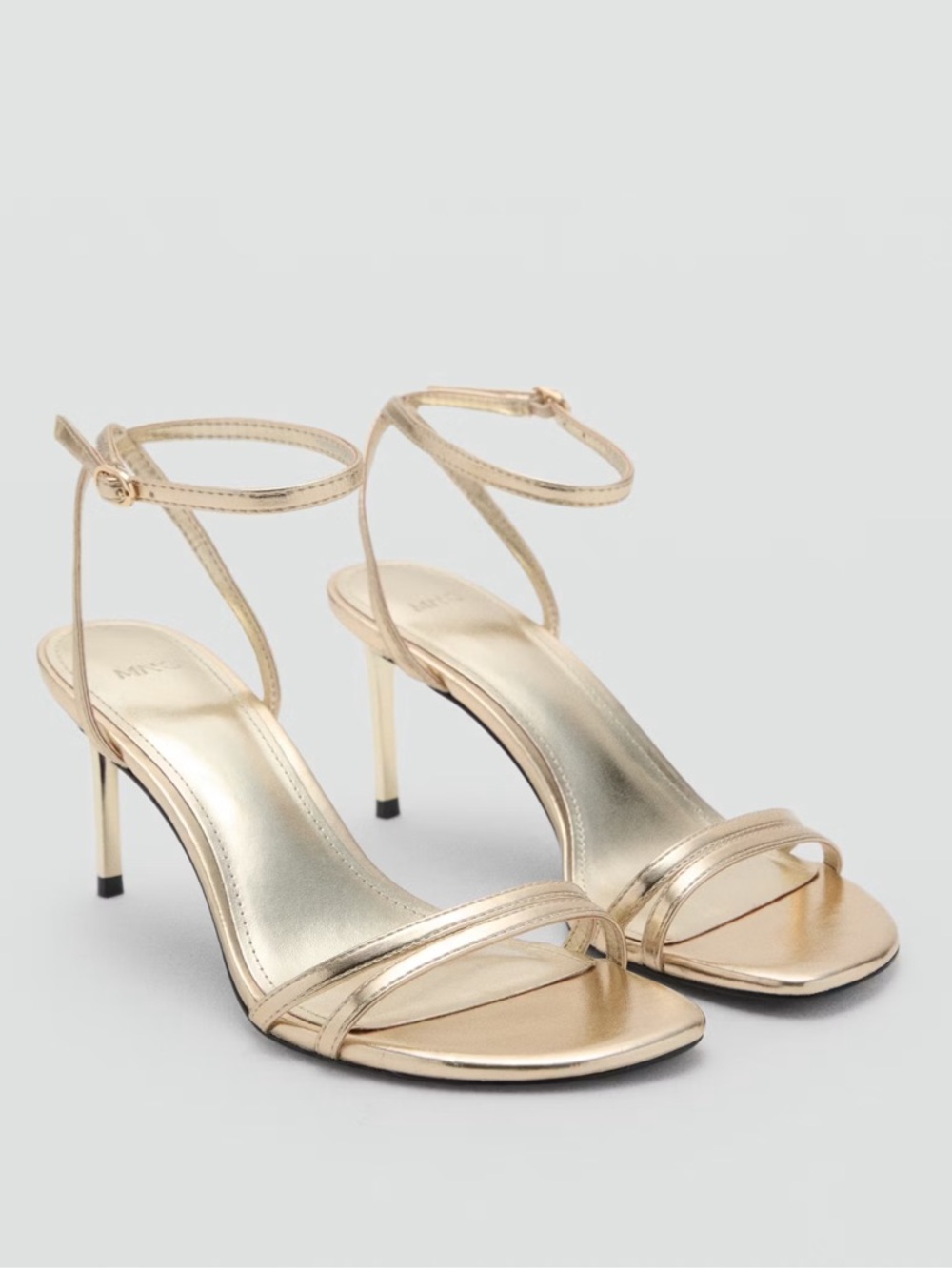 Mango Gold Metallic Ankle‑Strap Stiletto Sandals
